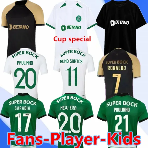 CR7 Sporting 23 24 Coppa Speciale Maglie da calcio Lisboa 3a Lisbon Ronaldo Coates Mathieu Jovane 2023 2024 Vincitori di Coppa Men Kids Kits Quarta camicia da calcio a casa Terzo