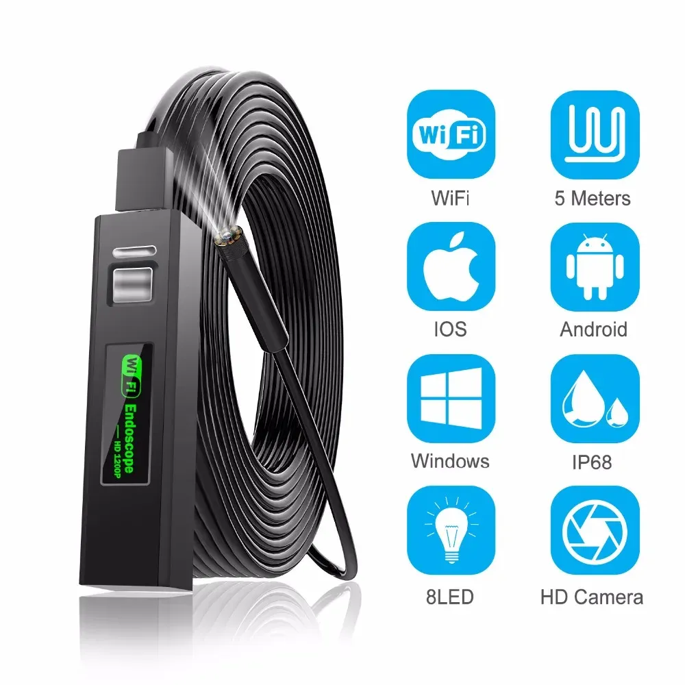 Камеры камеры эндоскопа 3,9 мм/8 мм беспроводной эндоскоп 2,0 Мп HD HD Borescope Жесткий змеиный кабель для iPhone Android Samsung Huawei ПК планшета