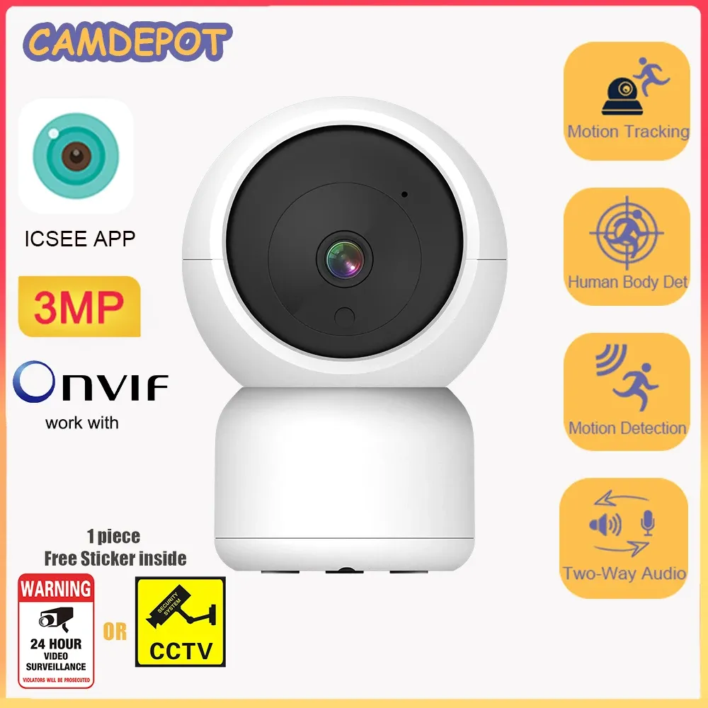Övervakare CAMDEPOT 3MP IP -kamera onvif för NVR Area Alarm 2.4 GHz WiFi Camera AI Track Humanoid Detect Tway Audio PTZ Baby Monitor ICSEE