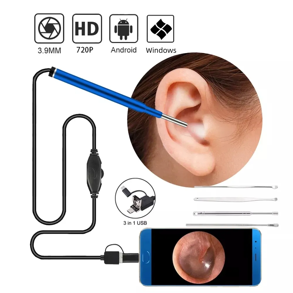 Kameror 3,9 mm otoskop USB Ear Endoskop Kameratyp C Ent Nose Inspect Camer Cam for Adult Child On Android Phone PC