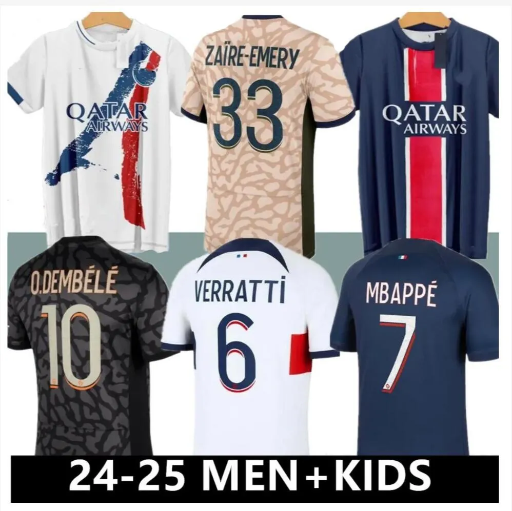 2024 /25パリ・マイロット・デ・フットボールパリサッカージャージMbappe O.Dembele M.Asensio Lee Kang In Hakimi Football Shirt Zaire-EmeryファンMaillot Foot Men Kids