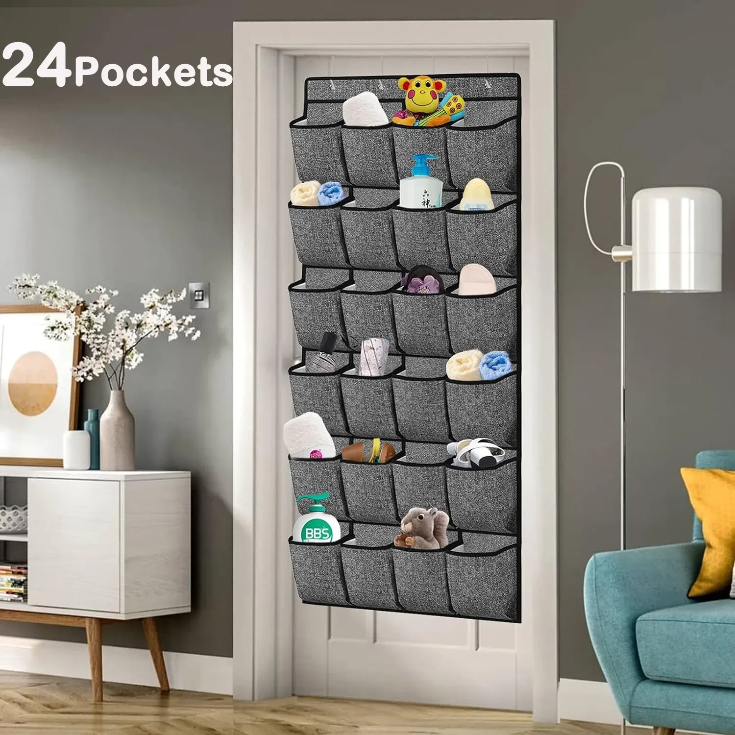 Storage 24 Pockets Shoe Organizer Durable Over the Door Hanging Storage Bag with Hooks For Closet Door Entryway Bedroom Pantry Shoe Rack