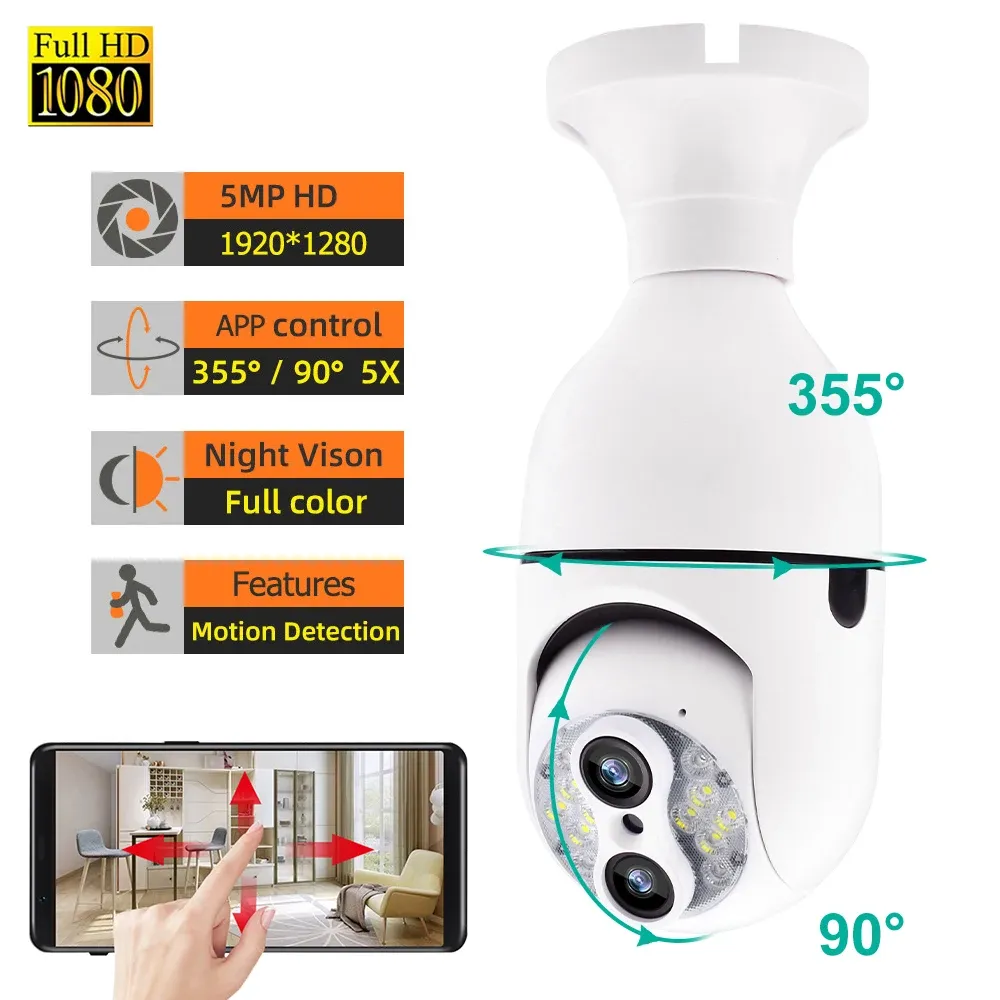 Cameras HD 1080p mini caméra 360 ° Tracking Auto Panoramic WiFi Camera E27 Bulb Bulb Wireless PTZ Cam Security Surveillance CamCrorder