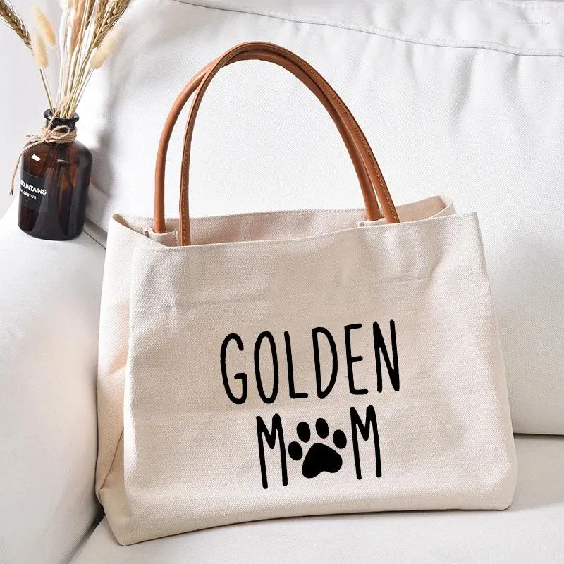 Sacs à provisions Golden Mom Paws Cadeau imprimé pour les amateurs de chiens Femme Lady Casual Canvas Tote Sac de grande taille de sac à main