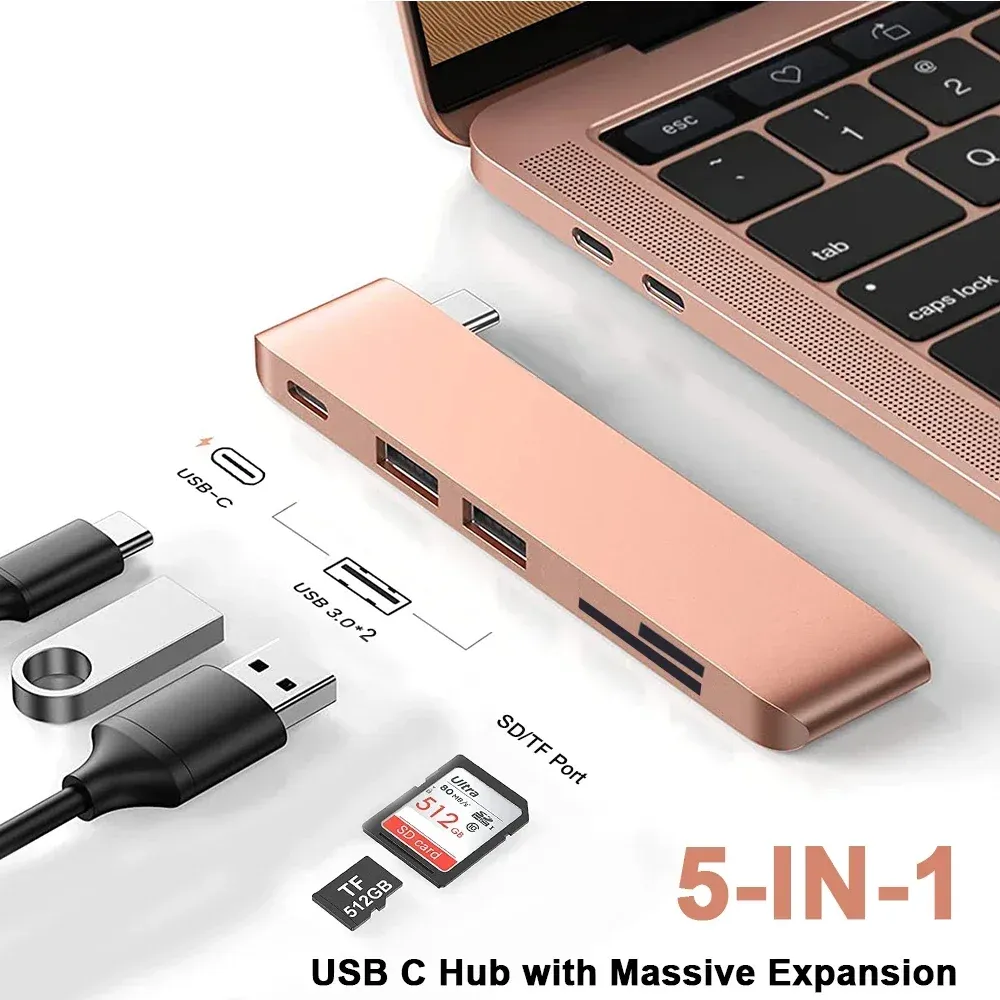 Hubs USB C Hub Type C Adapter Docking Station med 2 USB 3.0 TF SD Reader PD Thunderbolt 3 för MacBook Pro Air M1 2020 2019 2018 2017