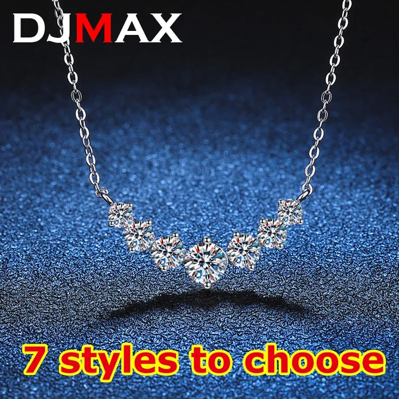 Kolyeler Djmax 1.7ct Kadınlar için tüm Moissanit Kolye Smile Prensesler Köpüklü Elmas Kolye S925 STERLING Gümüş Kaplama PT950 GRA