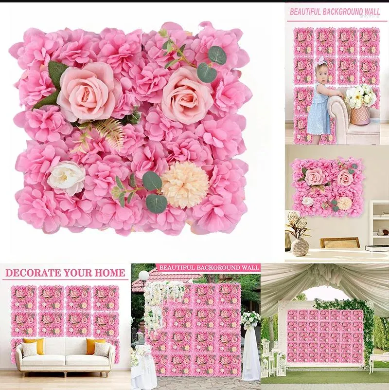 Decorative Flowers Artificial Flower Wall Panel 3D Floral Background Rose Party Wedding Bridal Shower Outdoor Decoration Baby Showe