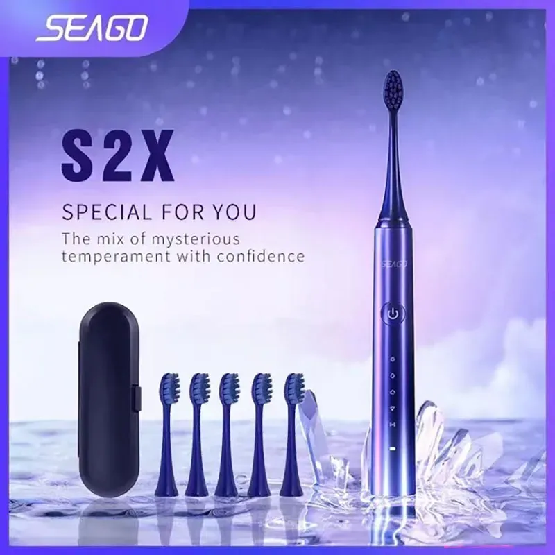 Головы Seago Электрическая зубная щетка Градиент фиолетовый 5 мод. Чистая водонепроницаемая щетка для ухода за полостью рта взрослой зубной щетки S2X