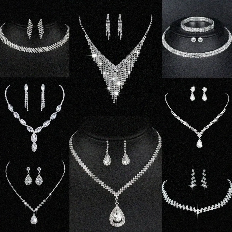 Waardevol lab diamanten sieraden set sterling zilveren bruiloft ketting oorbellen voor vrouwen bruids verloving sieraden cadeau r7fo#
