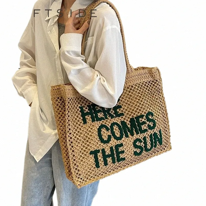 Leftside Letni projekt Projekt Kobiet Torka na ramię Słomę 2024 Big Beach Tote Bags ręcznie robione damskie torebkę o wysokiej pojemności 80tm#