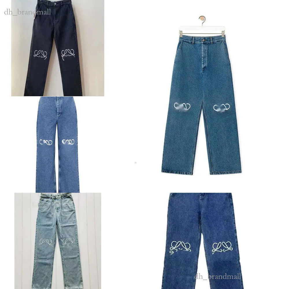 Neue Designerinnen Frauen Mode Luxus loewewe Jeans Damen Jeans Faden ausgehöhlten Buchstaben Grafik Denimhose Casuelle lange, gerade Jeans Mode Stickhose