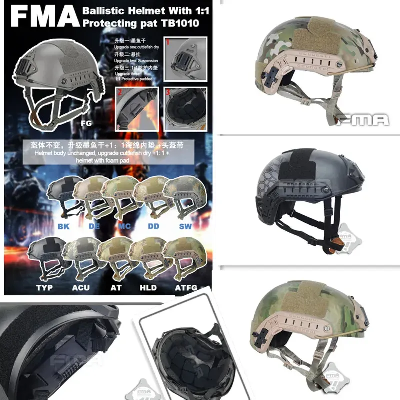 Capacete balístico FMA FMA com 1 1 Proteção de Pat TB1010 Camuflage Série Caps Caps Frete grátis