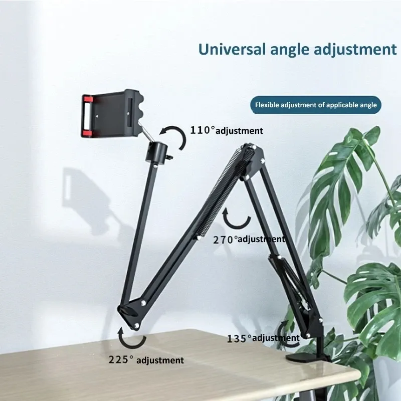 Support de support de téléphone long du bras / base métallique à 360 ° Multiangle de réglage Prise en charge de 3,510,6 pouces