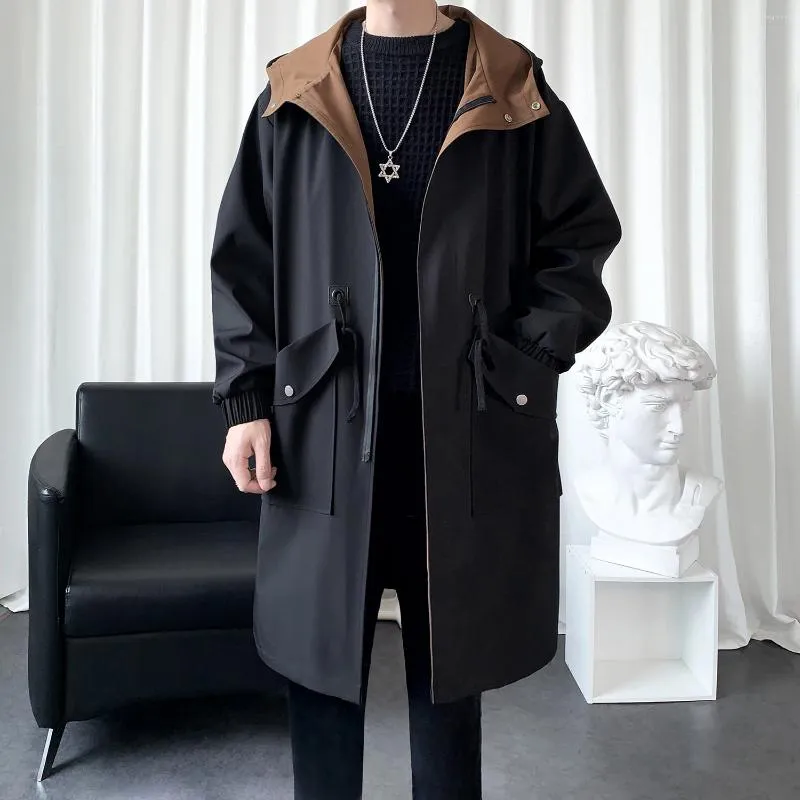 Trench maschili da maschi in cotone con cesto di cotone con filo fitto abiti a largo abiti oversize oversize con cappuccio inverno con cappuccio giacche a contrasto con cappuccio