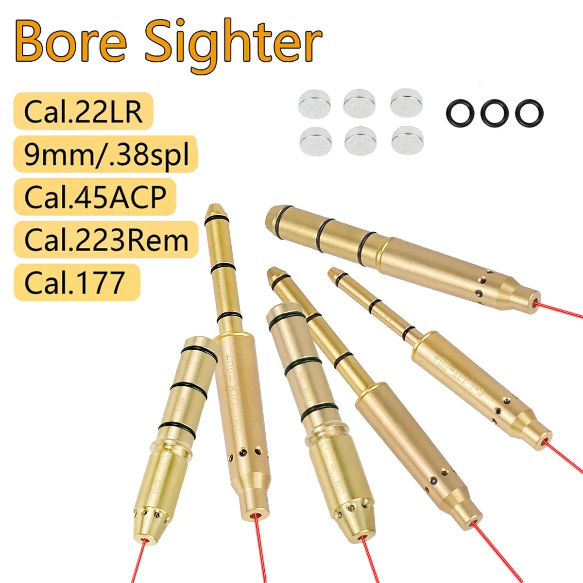 Cal. 9mm/.38spl/.223Rem/.177CAL/.22LR Red Laser Boresighter with 6 ...
