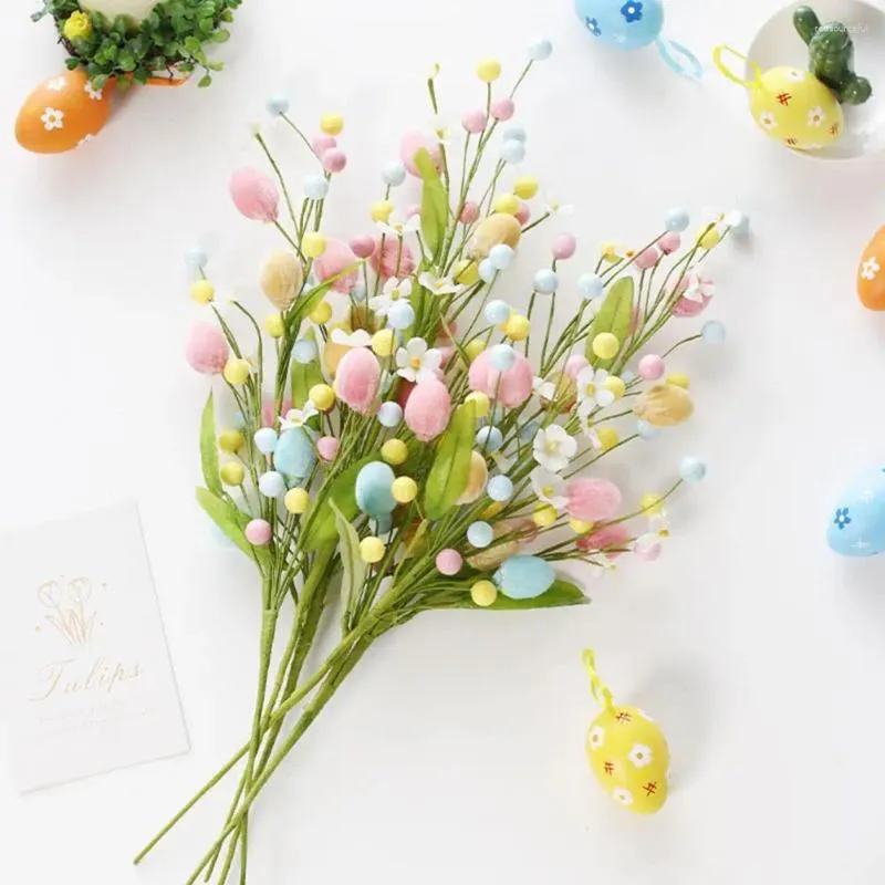 Decorative Flowers DIY Easter Eggs Artificial Branch Egg Plant Realistic Flower Fake Leaves Party Home Decoration