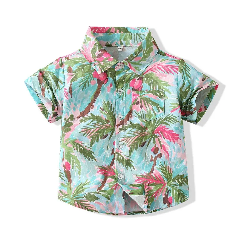 T-shirty Baby Boys Hawaiian Shirt Kids Beach Krótkie rękawie letnie koszulki drukarskie wierzch