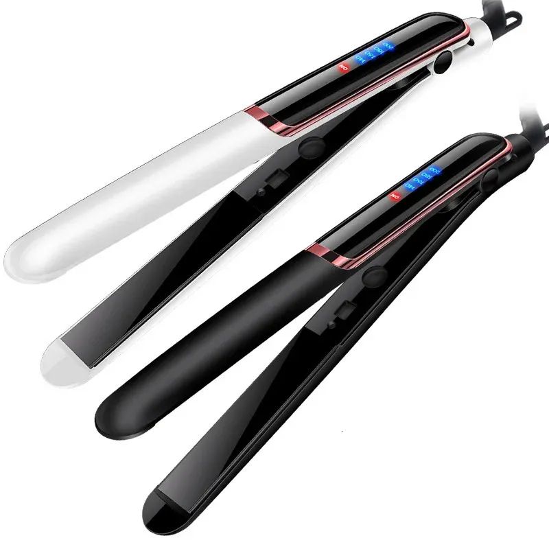 2 in 1 professionellem Haarglätter flacher Eisen gerade lockig Keramik Dual Spannung Curling Negative Ionen -Locken 240412