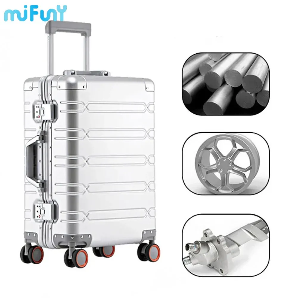 Carry-Ons Mifuny Aluminummagnesium Rolling Gepäck Alloy Reisekoffer Business Tragetons Kabine Koffer mit Rädern ein Gepäck auf