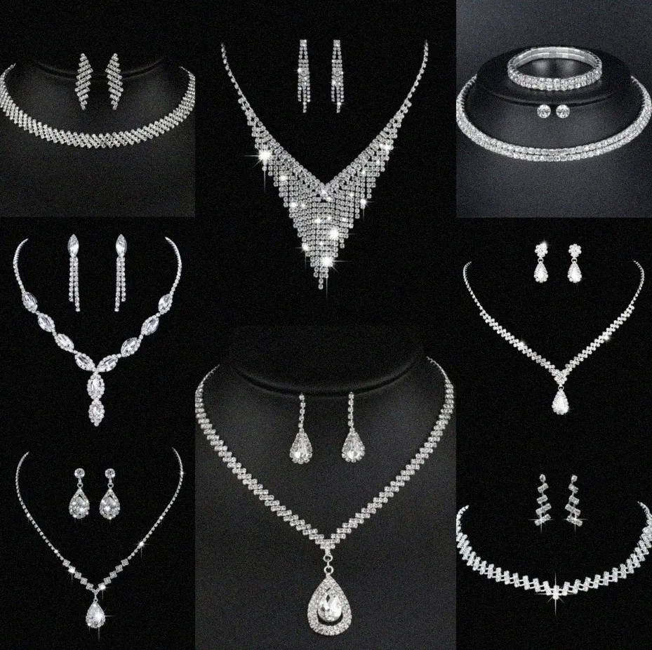 Preziosi gioielli di diamanti da laboratorio set di orecchini da sposa in argento sterling in argento per le donne fidanzati per il fidanzamento da sposa regalo K4UH#
