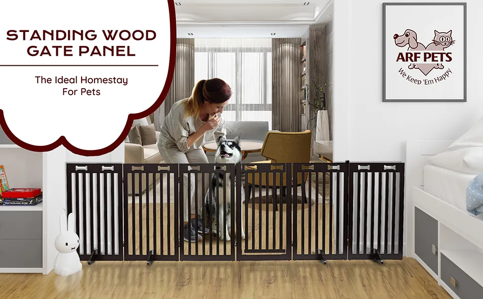 Configurable Gate Extra Wide Configurable Pet Safety Gate with Door - Freestanding Wooden ...