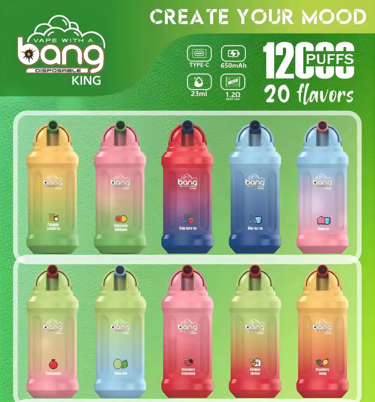 Orijinal Bang 12000 Puflar Tek Kullanımlık Vapes Kalem 12K E Sigara 0% 2% 3% 5% Seviye Buharlaştırıcı 650mAH Şarj Edilebilir Kabuklu Bobin 23ml Ön Doldurulmuş Pod 20 FLAOVRS 9K Bangking Vape