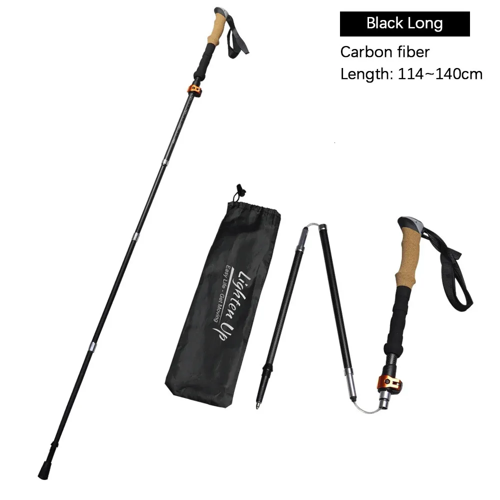 Trekking Pole Carbon Ultralight Telescopic Folding Mountaineering Fiber Outdoor Walking Stick 240412