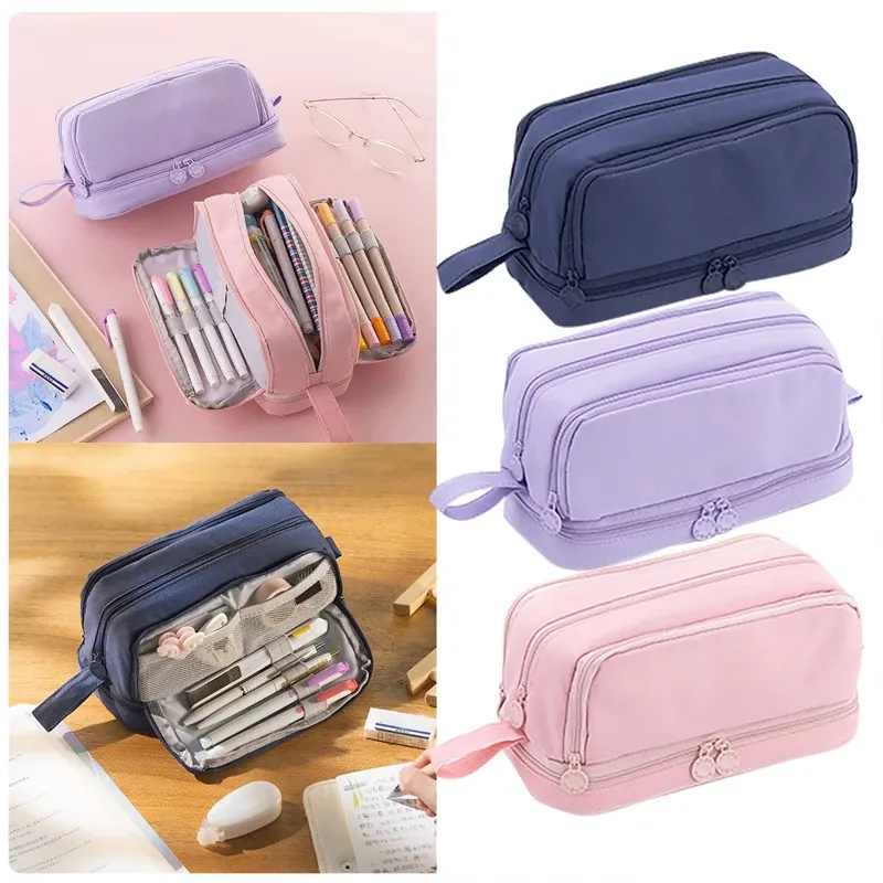 2024 4-Compartment Pencil Case Pen Bag, Durable Canvas School