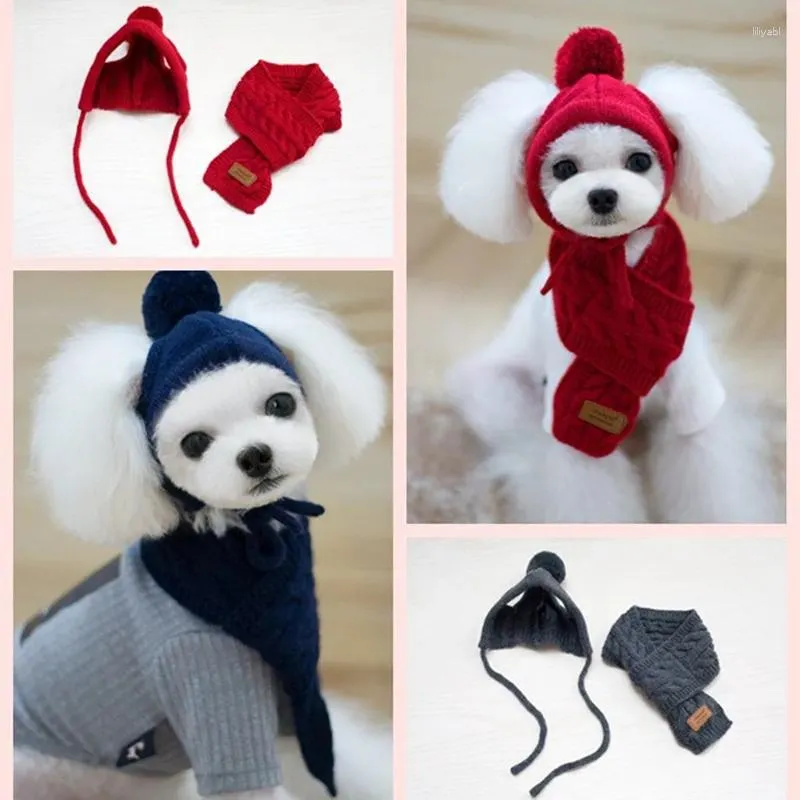 Dog Apparel Pet Hat For Dogs Winter Warm Stripes Knitted Scarf Collar Puppy Teddy Costume Christmas Clothes Santa Costumes