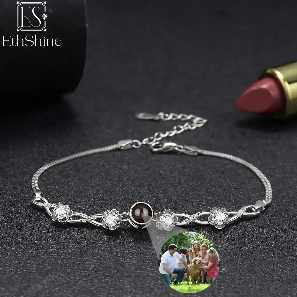 Bangle ethshine aangepaste foto armbanden voor vrouwen sterling zilver gepersonaliseerde projectie foto armbanden Halloween kerstcadeaus