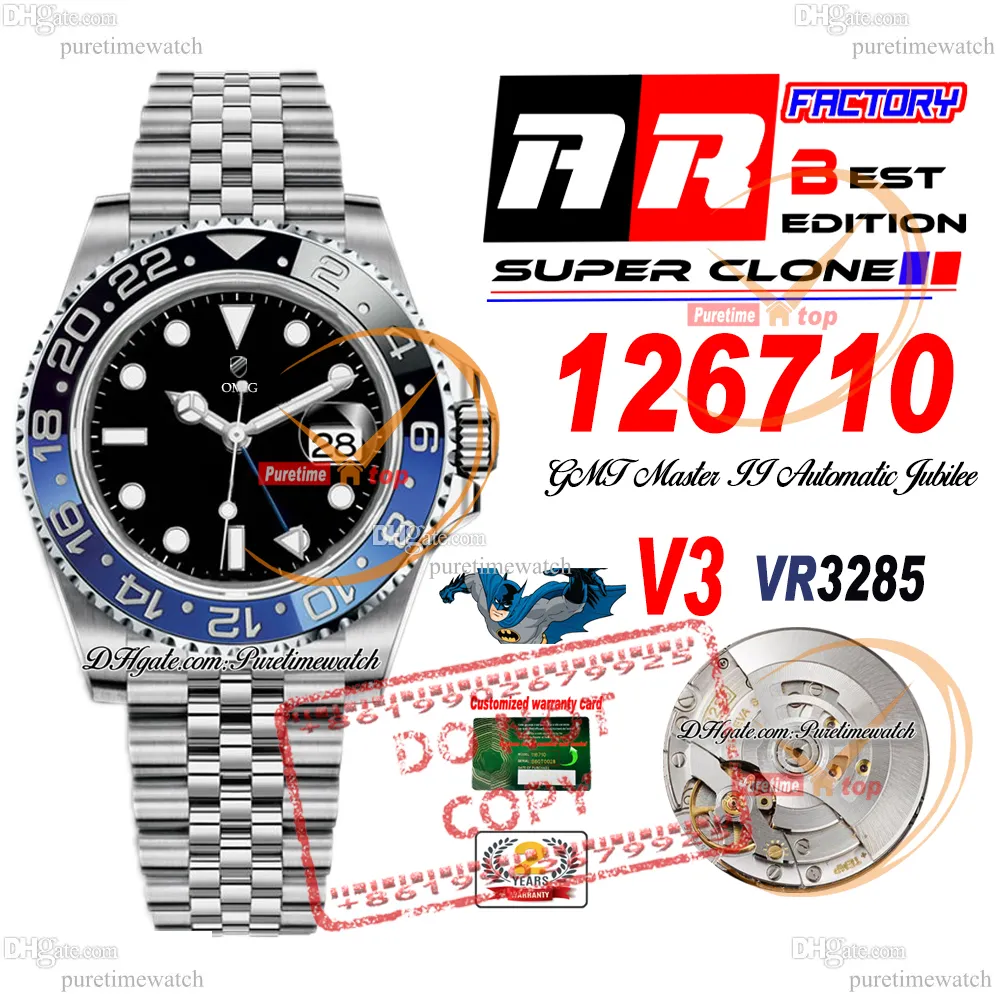 Batman 126710 VR3285 Automatisk herrklocka ARF V3 Blue Ceramic Bezel Black Dial 904l Oyststeel Armband Super Edition Samma seriella garantikort PURETIM RELOJ PTRX F2