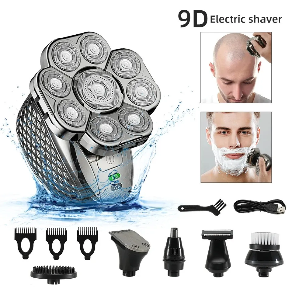 Zestaw pielęgnacji mężczyzn 9 Floating Electric Electric Razor Shavers Shavers USB Wetdry 6 na 1 Bald 240410