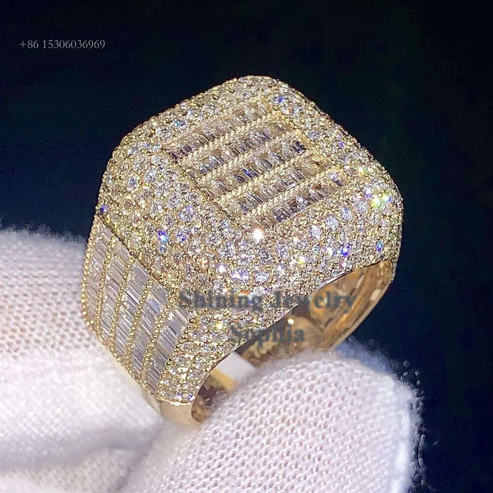 NOWOŚĆ STERLING SIER SIER ROTE GOLD Modna moda Hip Hop Custom Hand Set vvs Moissanite Diamond lodowany pierścień