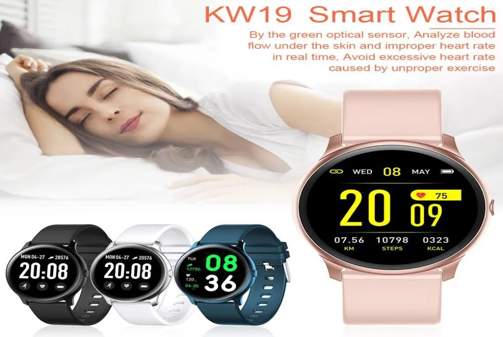 KW19 Smart Watch Women Men Sports Bracelet Smart Pression Hyper Blood Slect Sleep Monitor Rappel pour Android iOS6365768