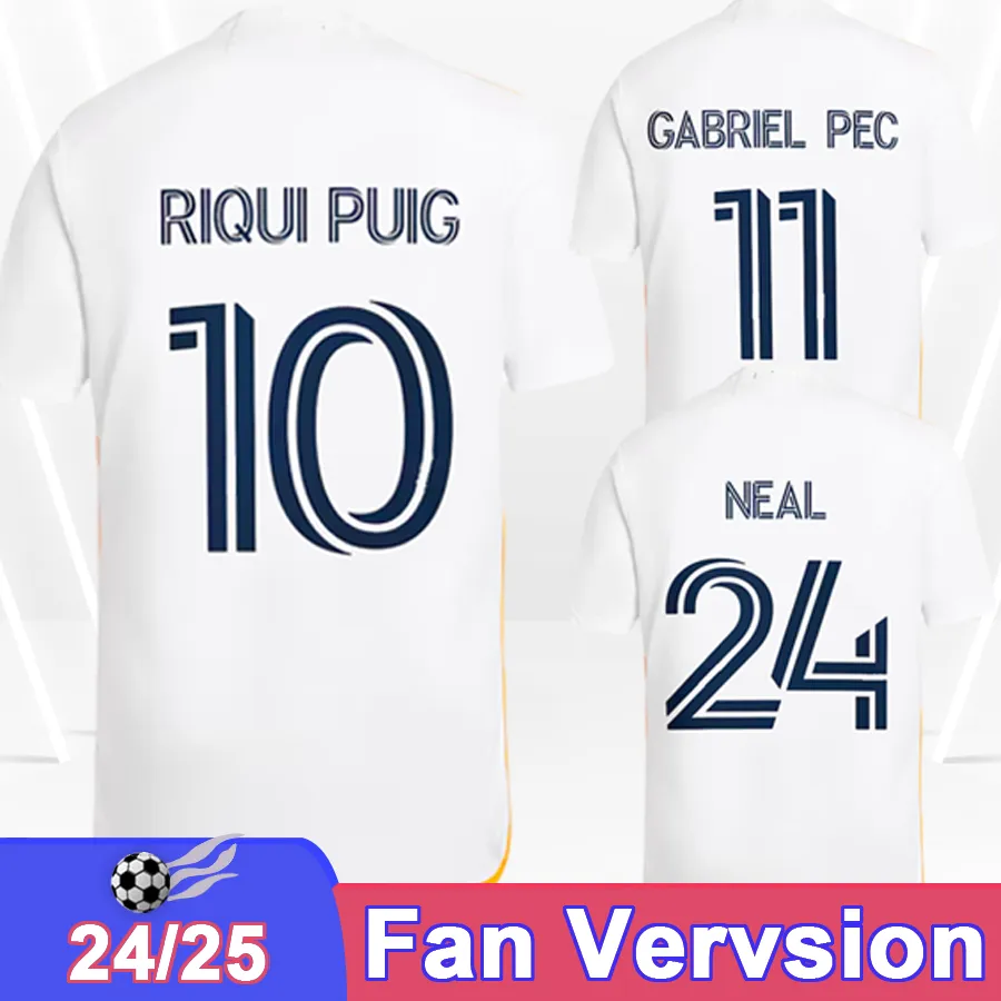 24 25 LA Galaxy Mens Jerseys Aude Brugman Fagundez Delgado Joveljic Cuevas Cerrillo Home White Football Shirt Uniformes de manga corta
