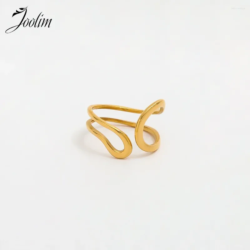 Cluster Rings Joolim High End PVD WaterproofNo Fade Fashion Stataly Opening Curved Wide Ring For Women rostfritt stål smycken grossist