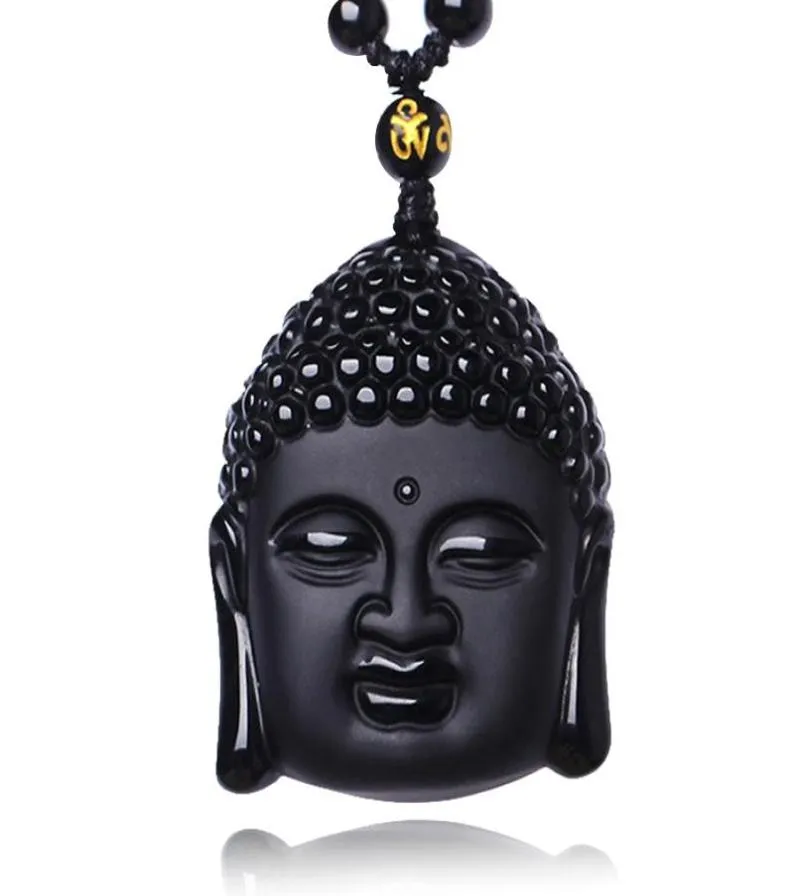 Unik naturlig svart obsidian snidad Buddha Blessing Halsband för män Kvinnor Lucky Amulet Buddha Pendant Halsband Luck Craft Gift6180746