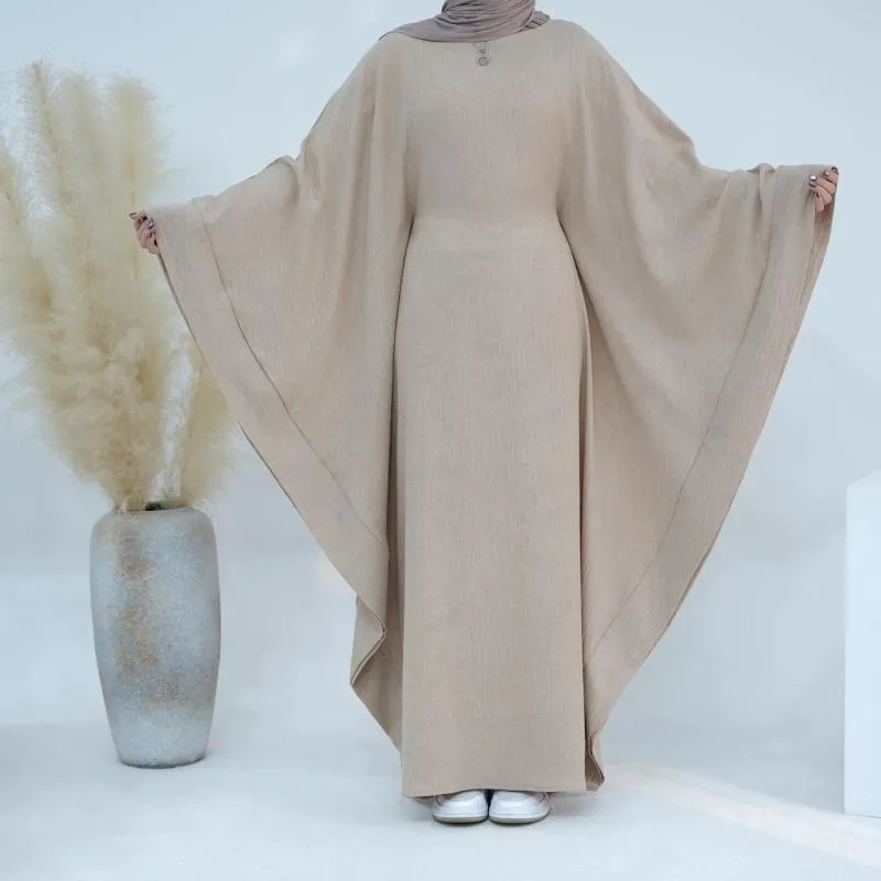 Etnik Giyim Müslüman Batwing Sleeve Farasha Dua Abaya Elbise Kemerin İçinde Kadınlar Abayas elbisesi Dubai Türkiye Kaftan Ramazan Eid İslami