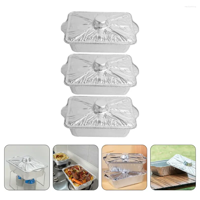 Take Out Containers 3 Pcs Food Tray Tin Foil Pan Pot Thick Aluminum Covered Baking Air Fryer Kitchen Supplies Barbecue