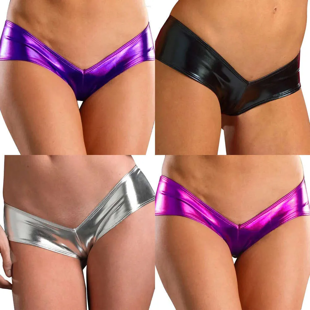 Mutandine da donna Womens Solid Color Lingerie Inferno di lingerie sexy a bassa vita v Fronta cintura Bubrieds Open Bubrieds Shiny Metallic Underpants per palo banda