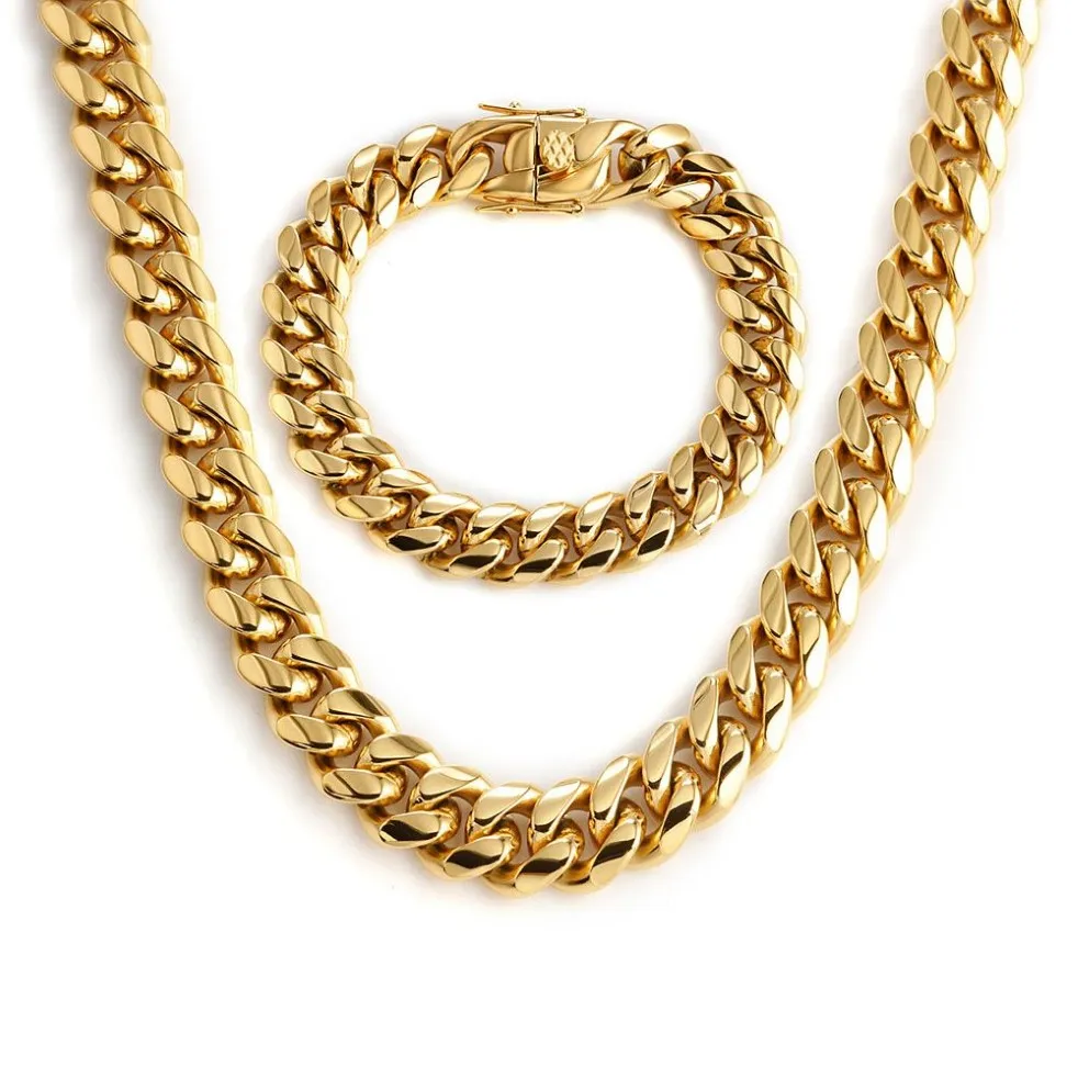 Miami Cuban Link Catene uomini Donne Gioielli Set di collane hip hop bracciali 316L in acciaio inossidabile in acciaio inossidabile blocco di sicurezza doppia sicurezza marcia