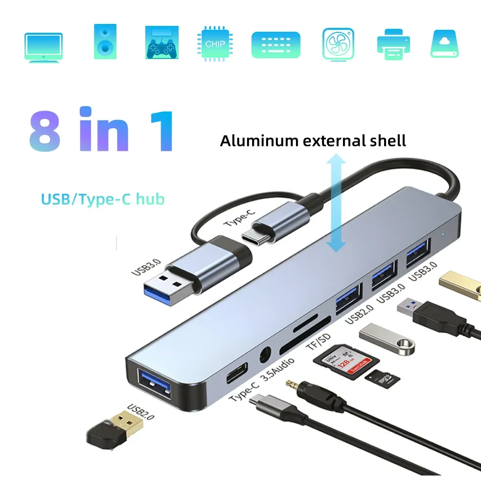Hubs USB Hub Adapter USB Multi Ports Utilisez l'adaptateur d'alimentation extenseur USB 2.0 USB 3.0 TYPEC SD TF Card RJ 45 PC Accessoires d'ordinateur