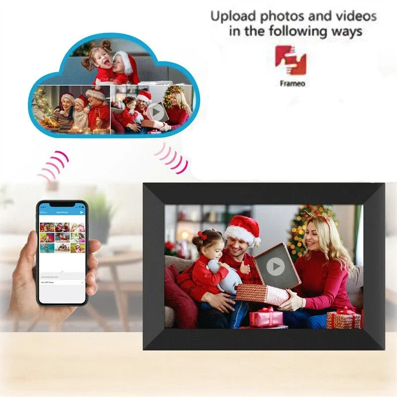 Kontroll 10 "Digital Photo Frame Smart WiFi Picture Frame IPS Pekskärm 1280*800 med 32 GB lagringsappkontroll för familjens gåva