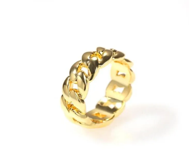 Solid Gold Plated Copper Men And Women Cuban Link Ring Micro Chain Link Rings Hip Hop Couples Rings244L14212414389798