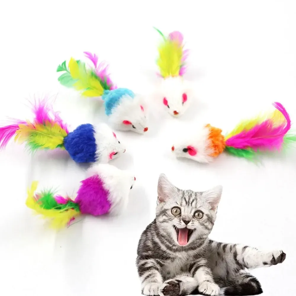 Toys Rllk Neues Kaninchenfell False Maus Pet Cat Toys Feather Mäuse Regenbogenball Spielzeug Cayts lustige Spielzeug für Katzen Kätzchen Fischkatze Spielzeug