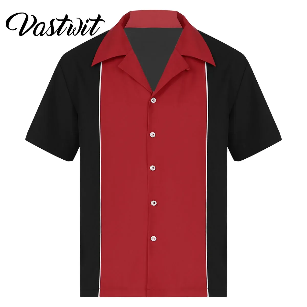 Shirts Mens Bowling Shirts Retro Short Sleeve Button Down Casual 50s Tee Color Block Striped Notched Collar Shirt