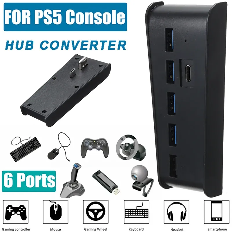 Hubs Nouveau arrivée USB Typec Hub pour Sony Playstation 5 Black 6 ports USB Chargers Adaptateur High Speed Charger Extension Splitter