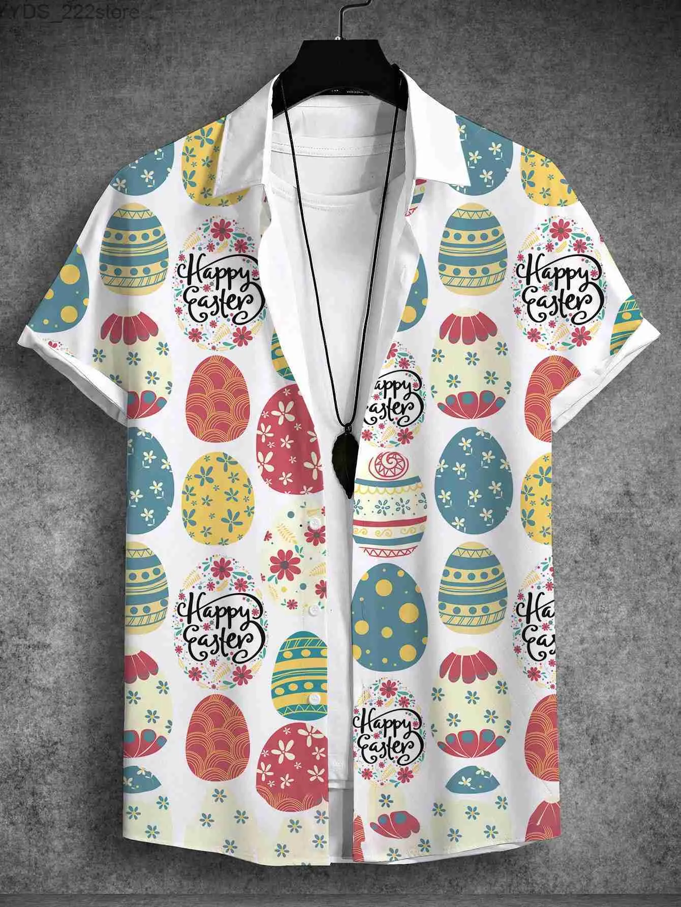 Casual shirts voor heren Summer Haian shirt unisex konijn ei paas Happy Turntable Street Outdoor korte mouwen knop Gedrukte heren slijtage YQ240422