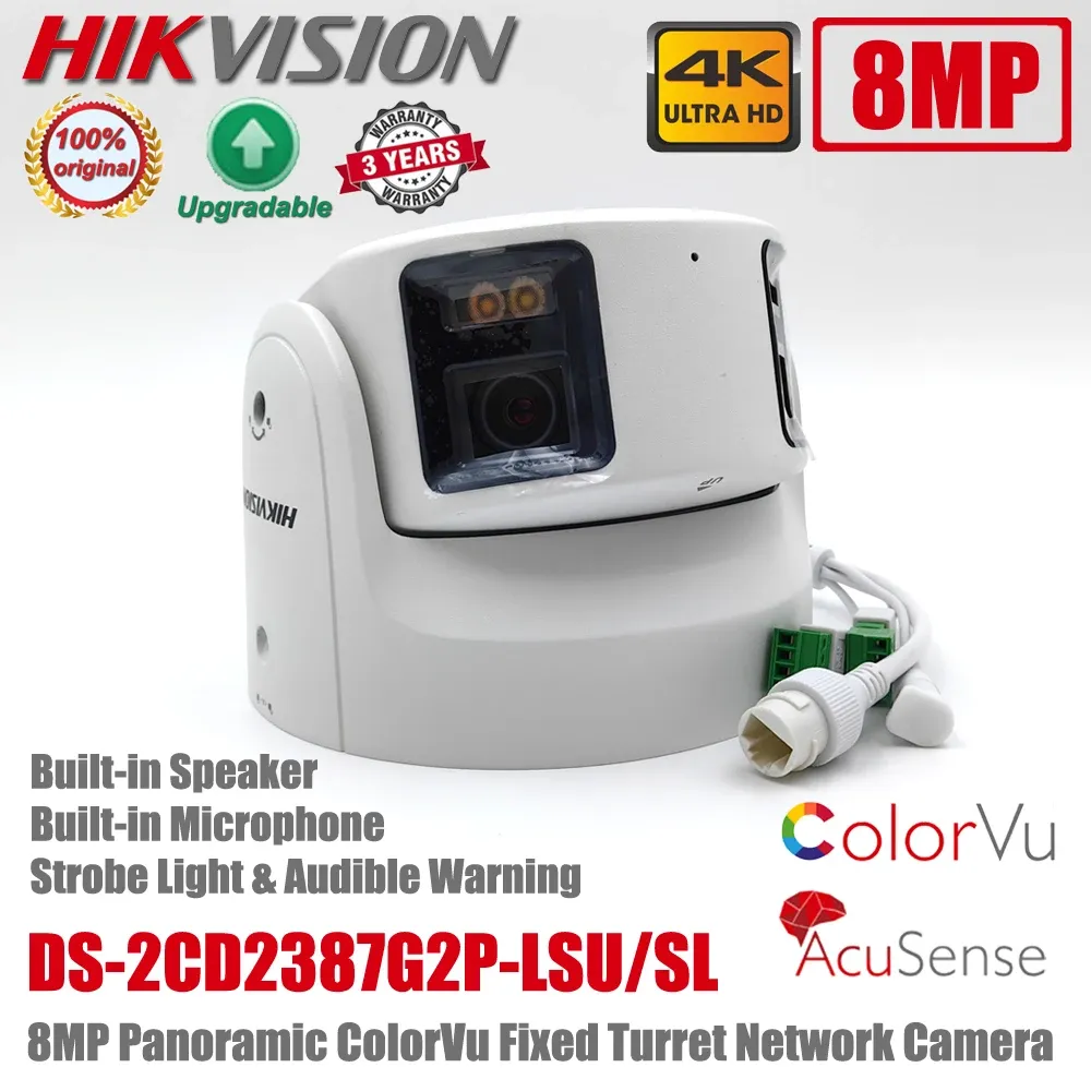 Lens Original Hikvision DS2CD2387G2PLSU/SL 4K 8MP POE ColorVu AcuSense Panoramic Strobe Light And Audio Alarm Turret Network Camera