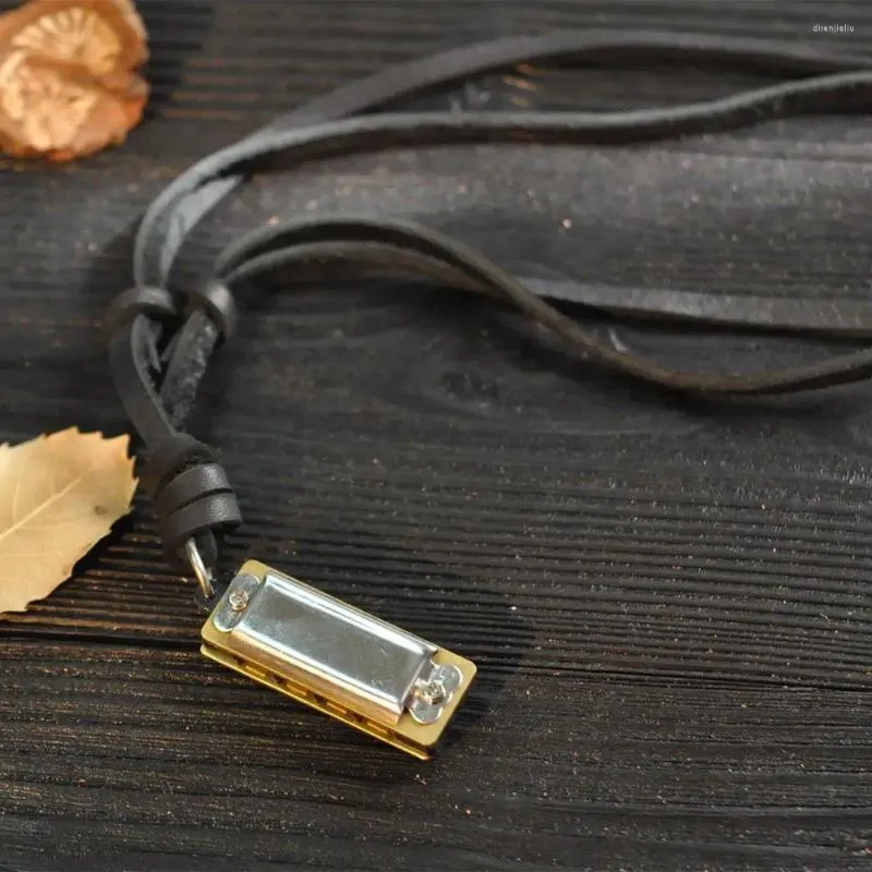 Colliers pendentiels personnalité créative mini harmonica collier rétro pu en cuir corde pour femmes bijoux hommes cadeau